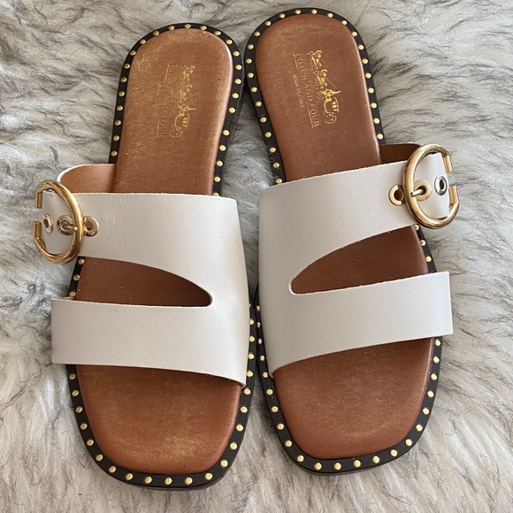 COACH and Four leather strappy White and Gold Slide Sandals - Picture 1 of 12